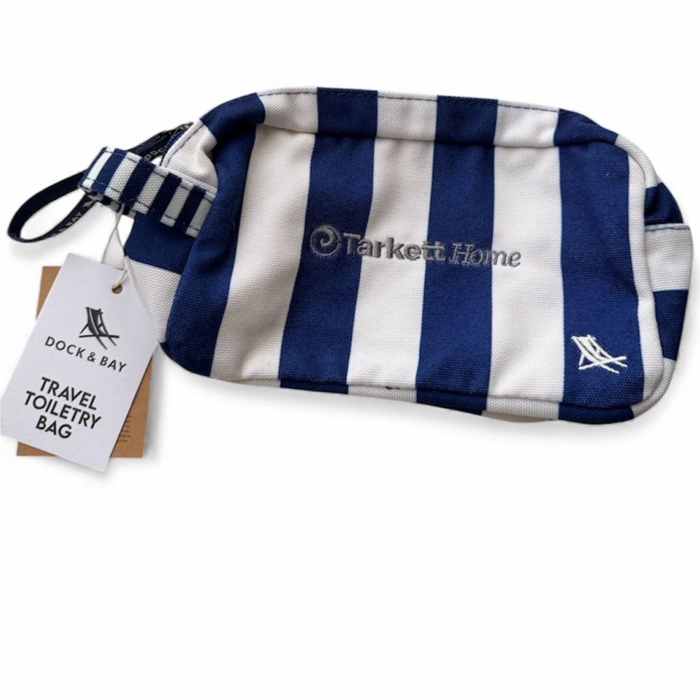 DOCK & BAY Adult Travel Toiletry Bag One Size White Whitsunday Blue Stripe NEW